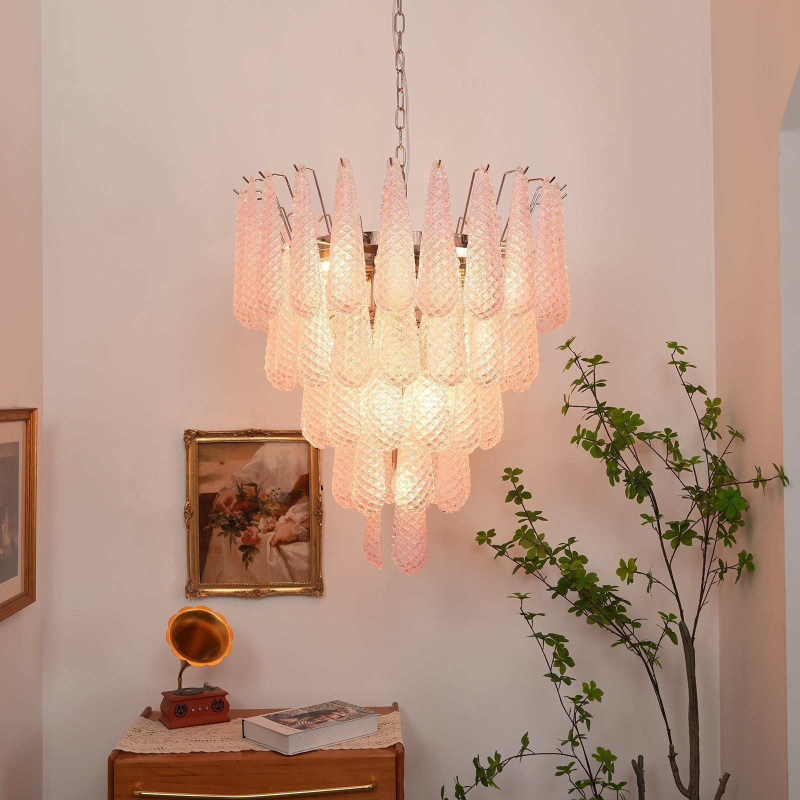 Aurora Chandelier Pink Dewdrop Cascading Romantic