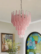 Aurora Chandelier Pink Droplet Murano Glass Diamond Pattern Waterfall