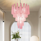 Aurora Chandelier Pink Droplet Murano Glass Diamond Pattern Waterfall