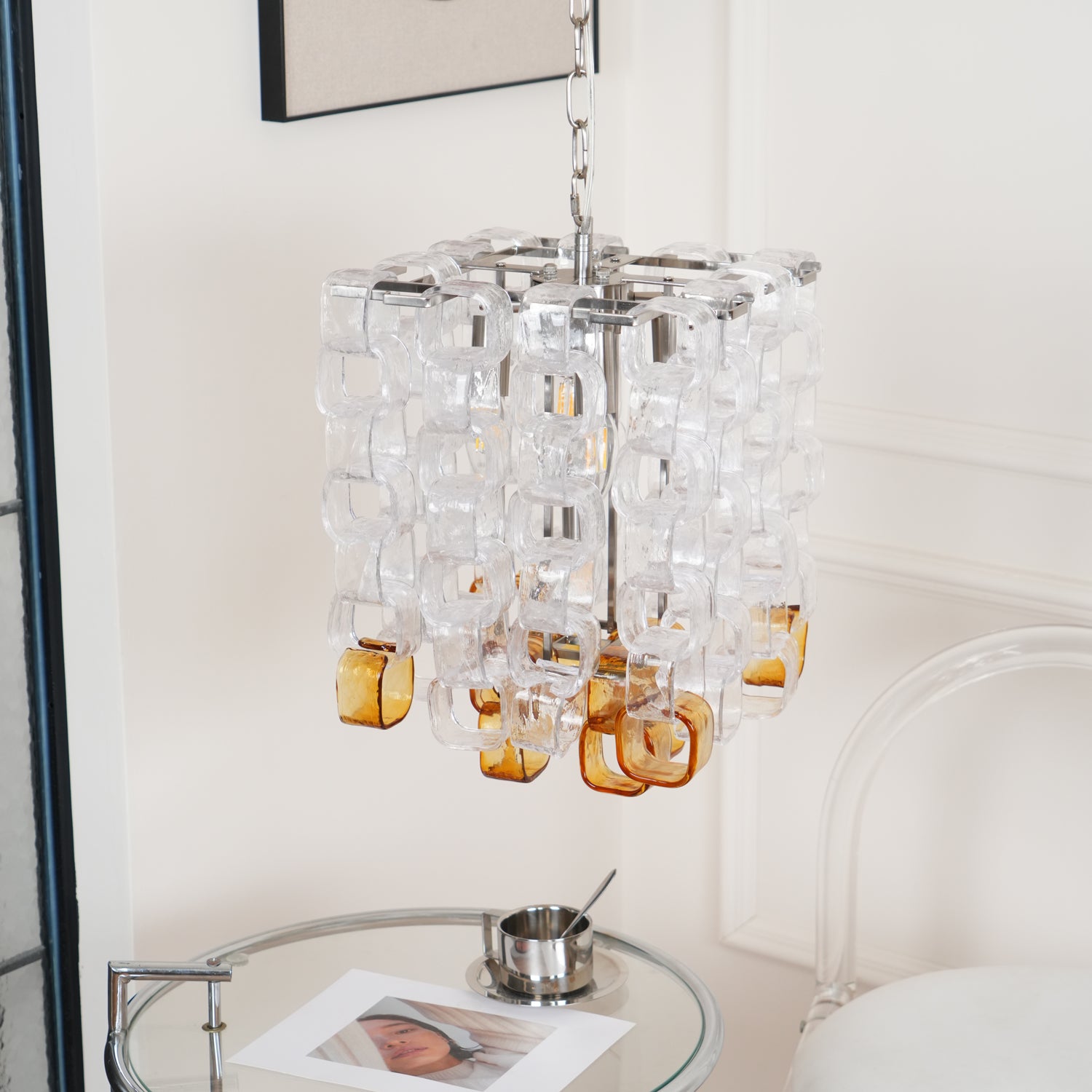 Aurora Chandelier Murano Glass Interlocking Geometric