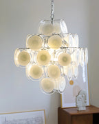 Aurora Chandelier White Murano Glass Discs Cluster
