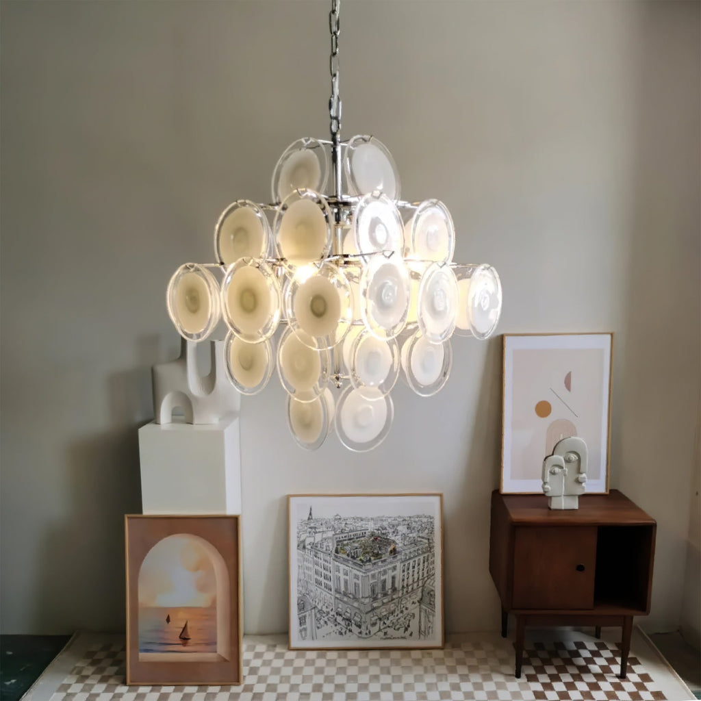 Aurora Chandelier White Murano Glass Discs Cluster