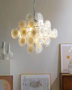 Aurora Chandelier White Murano Glass Discs Cluster