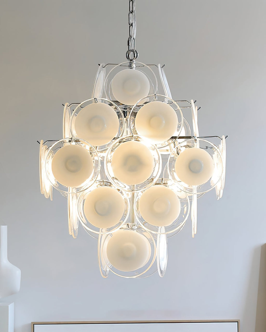 Aurora Chandelier White Murano Glass Discs Cluster
