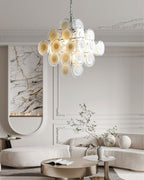 Aurora Chandelier White Murano Glass Discs Cluster