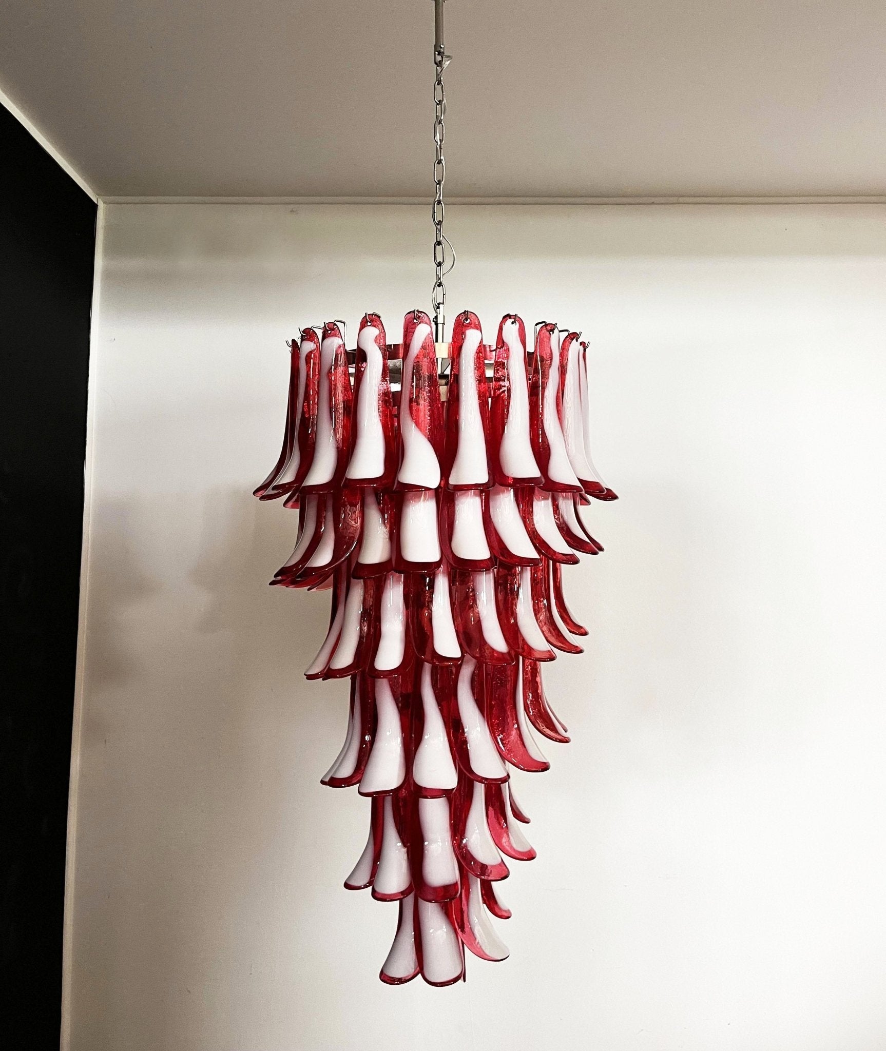 Aurora Chandelier Red White Murano Spiral Petals