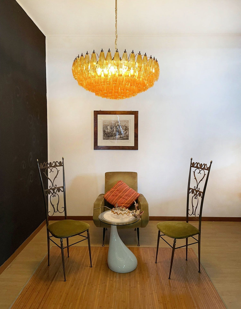 Murano Chandelier Amber Layered Oval