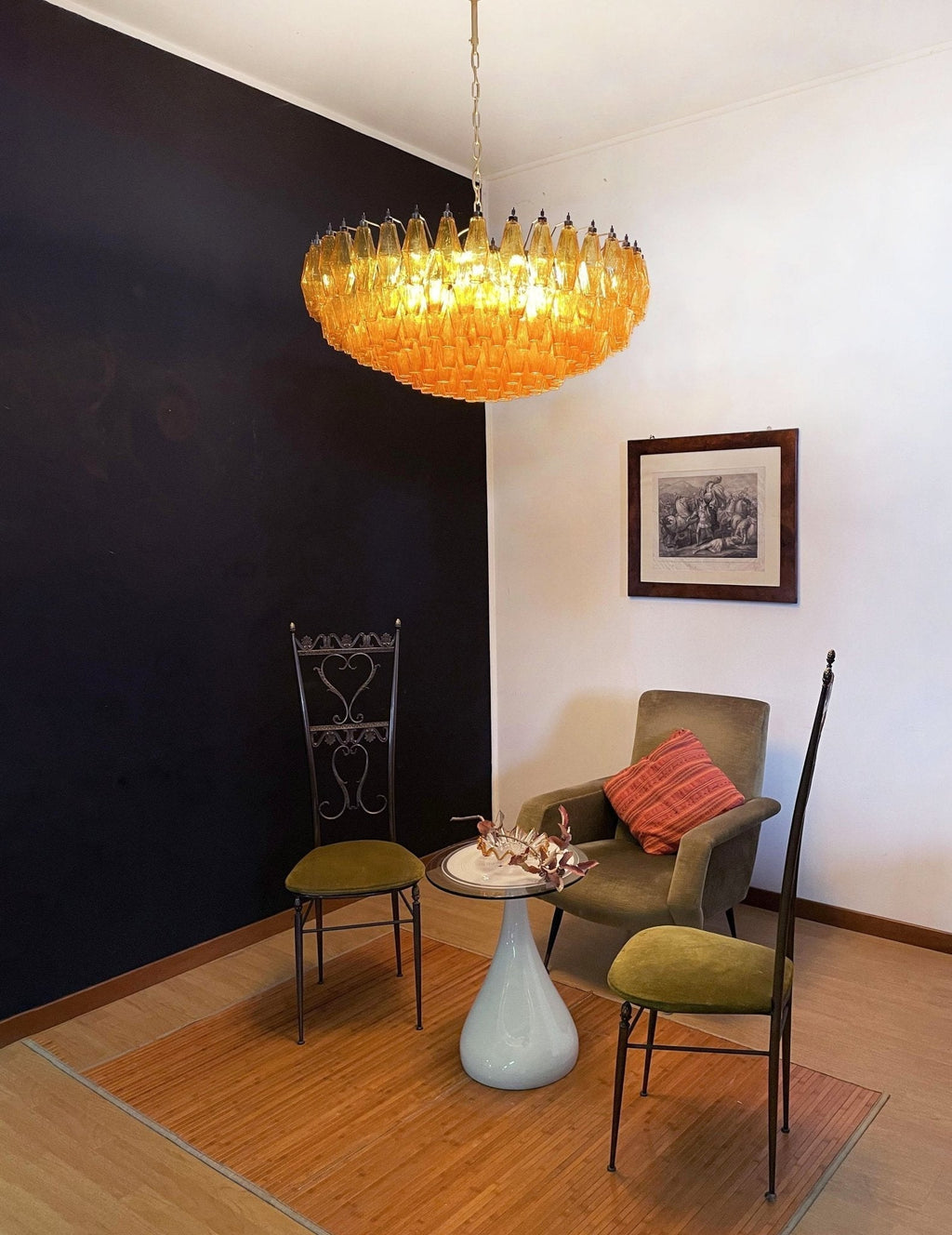 Murano Chandelier Amber Layered Oval
