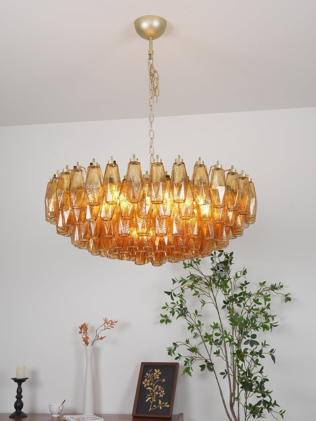 Murano Chandelier Amber Layered Oval