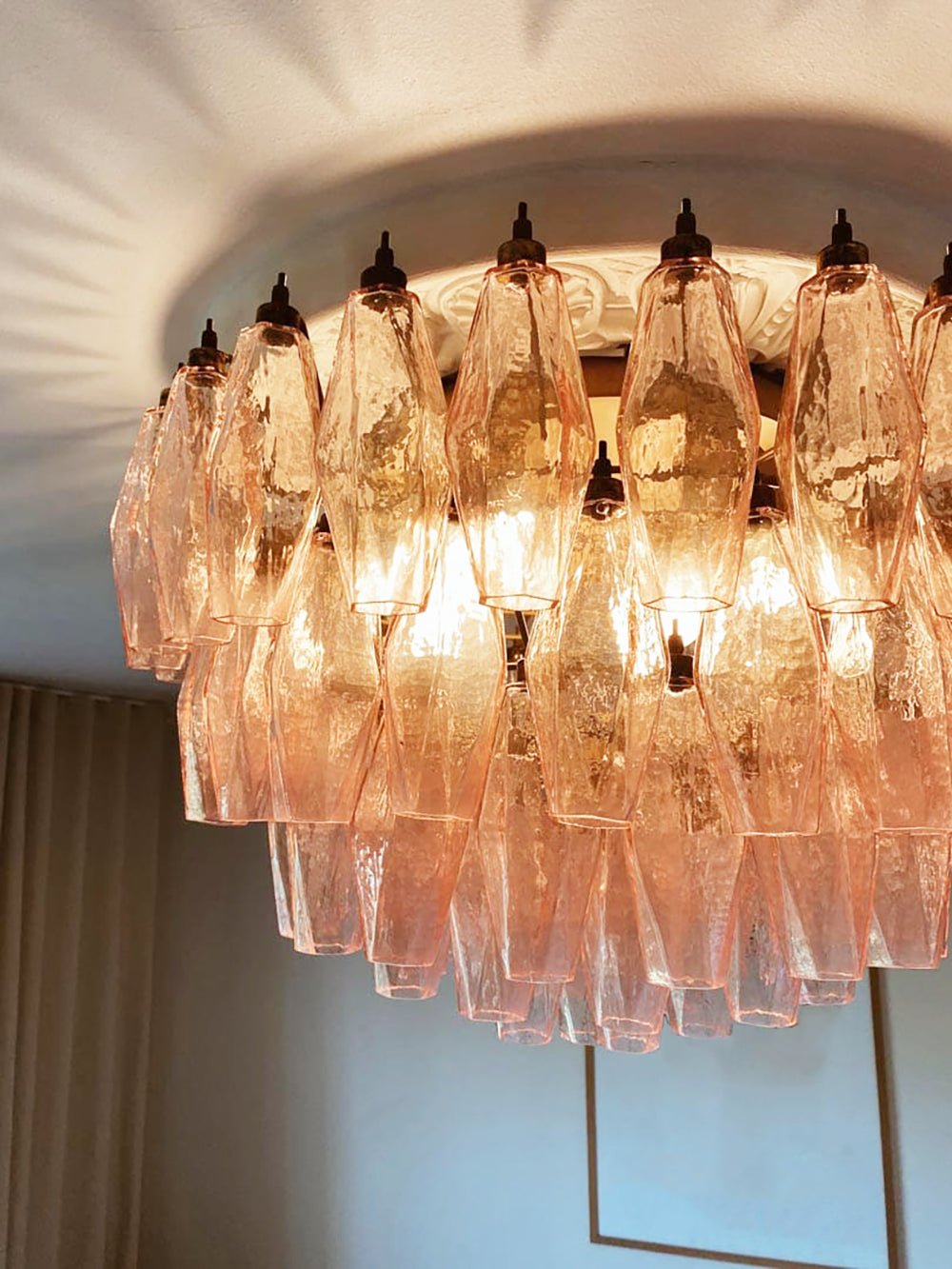 Aurora Ceiling Lamp Pink Rhombus Glass Layered Vintage Elegance
