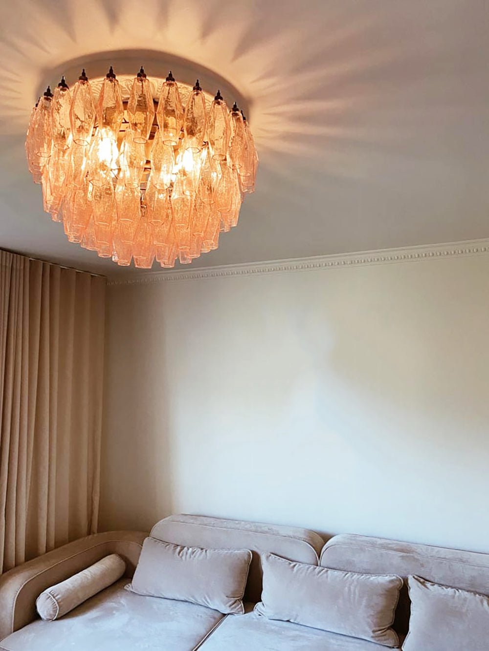 Aurora Ceiling Lamp Pink Rhombus Glass Layered Vintage Elegance