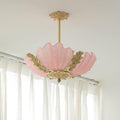 Pendant Lamp Pink Murano Shell with Brass Baroque