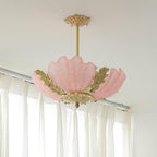Pendant Lamp Pink Murano Shell with Brass Baroque