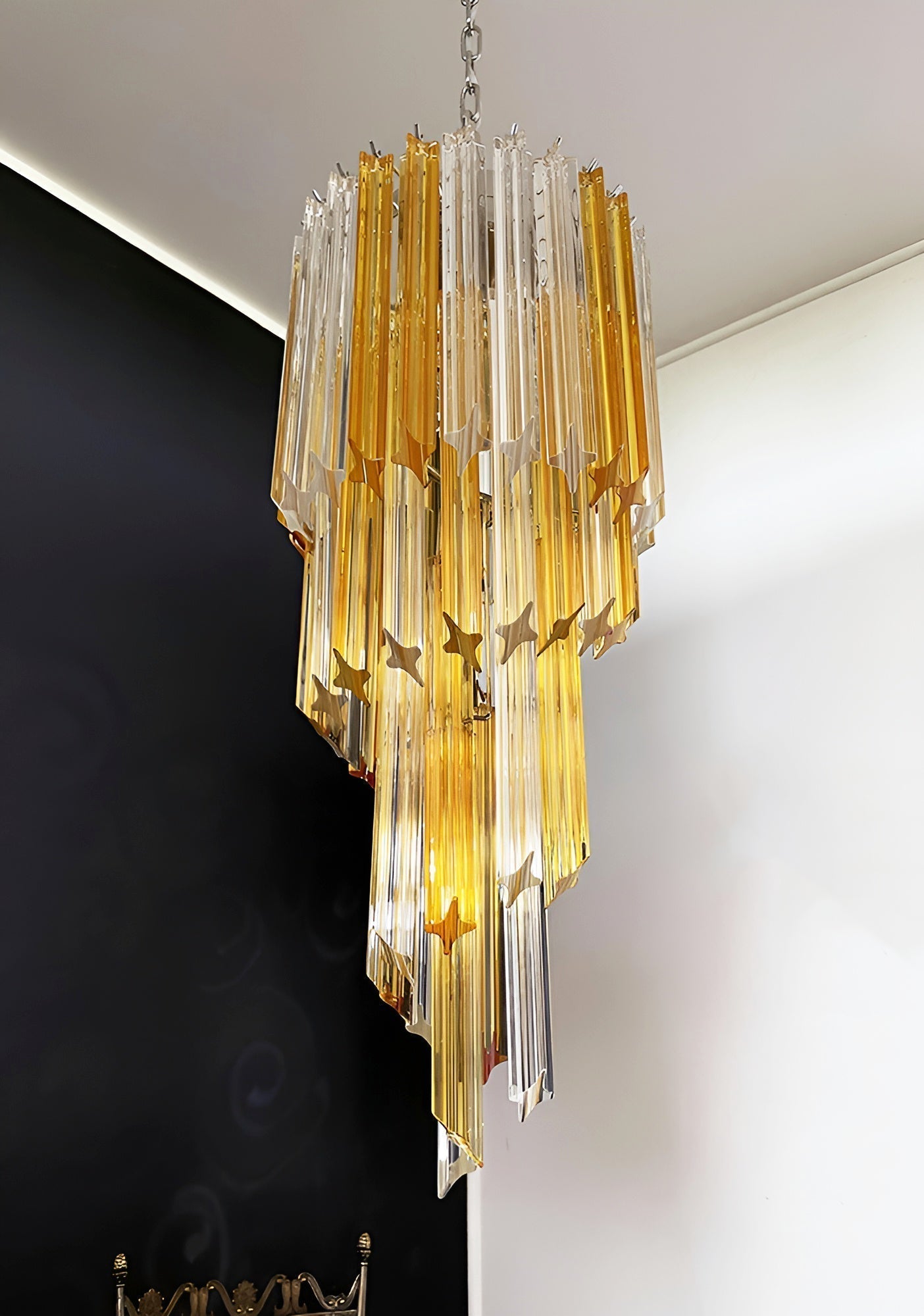 Aurora Chandelier Spiral Pink Prism Tiered