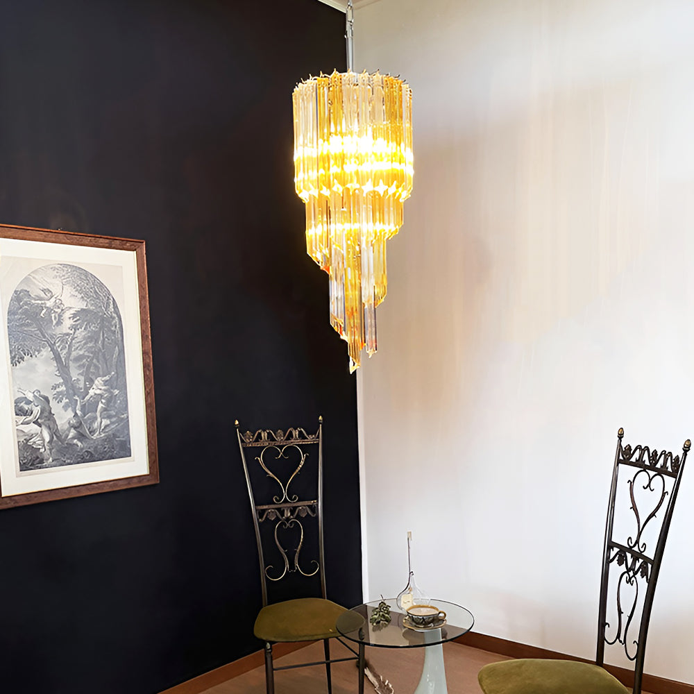 Aurora Chandelier Spiral Pink Prism Tiered