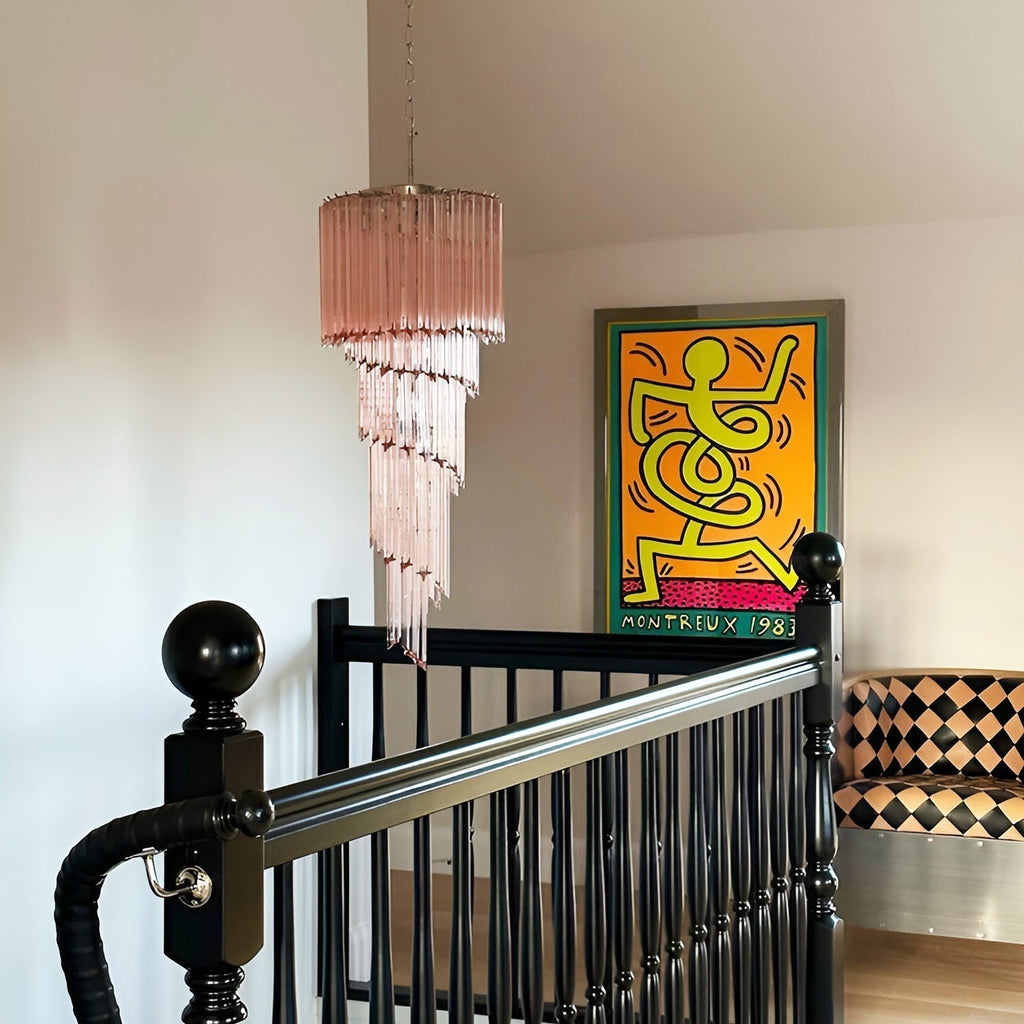 Aurora Chandelier Spiral Pink Prism Tiered