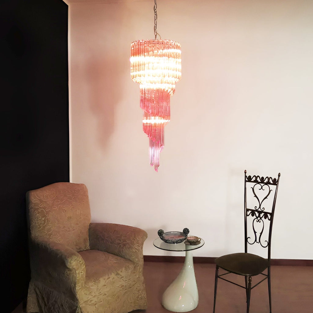 Aurora Chandelier Spiral Pink Prism Tiered