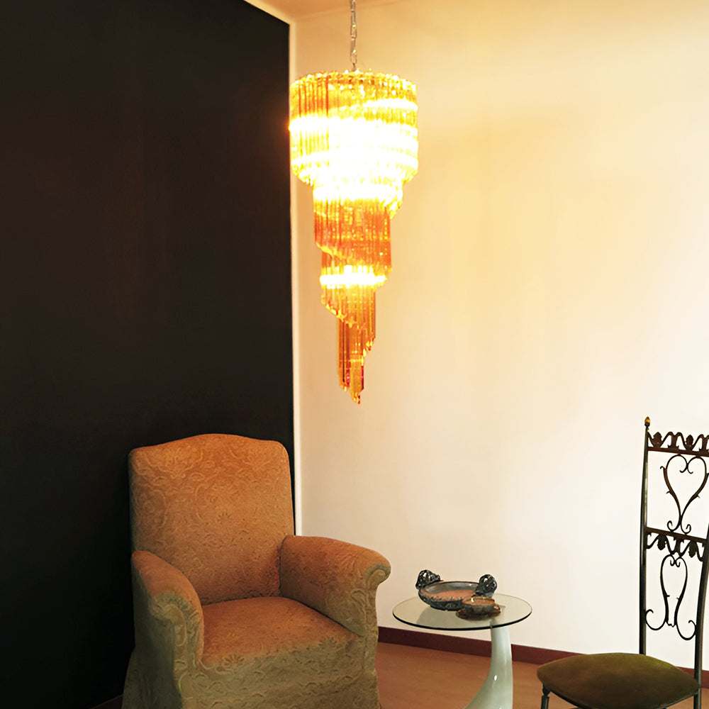 Aurora Chandelier Spiral Pink Prism Tiered