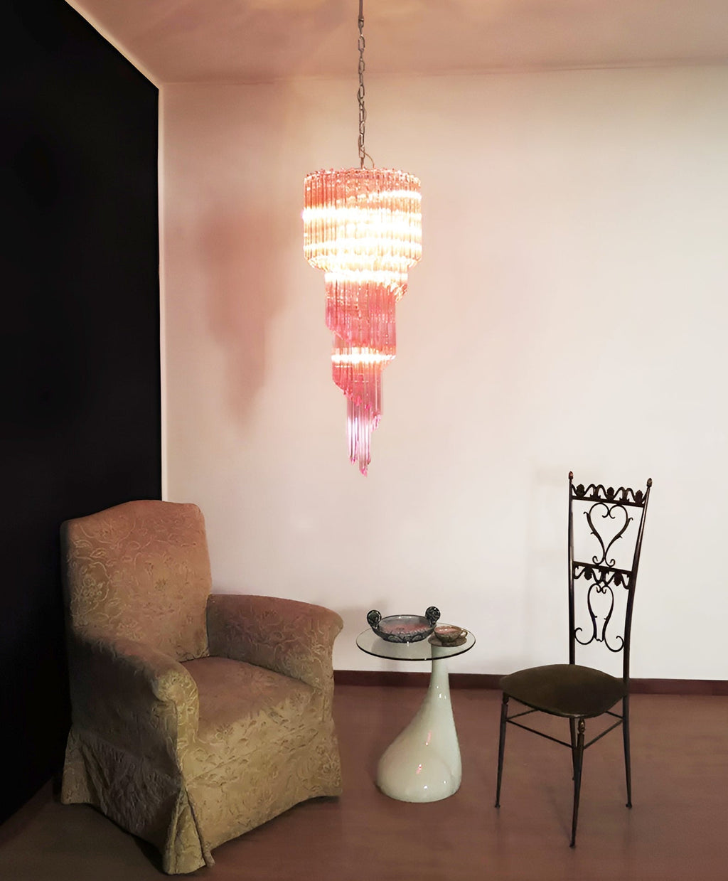 Aurora Chandelier Spiral Pink Prism Tiered