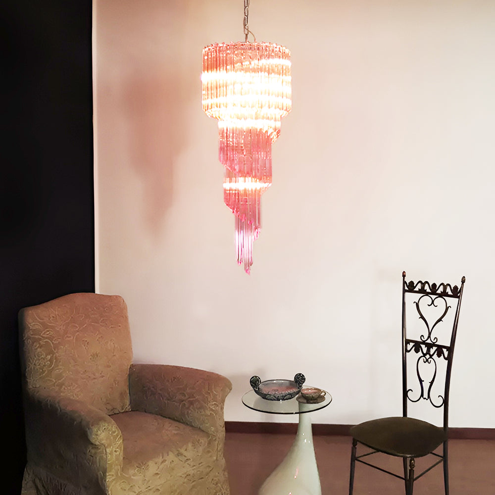 Aurora Chandelier Spiral Pink Prism Tiered