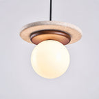 Pendant Lamp Glass Globe Travertine Disc Walnut Wood Natural