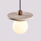 Pendant Lamp Glass Globe Travertine Disc Walnut Wood Natural