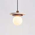Pendant Lamp Glass Globe Travertine Disc Walnut Wood Natural