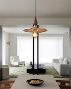 Vintage Mushroom Wooden & Brass Pendant Light