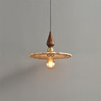 Vintage Mushroom Wooden & Brass Pendant Light