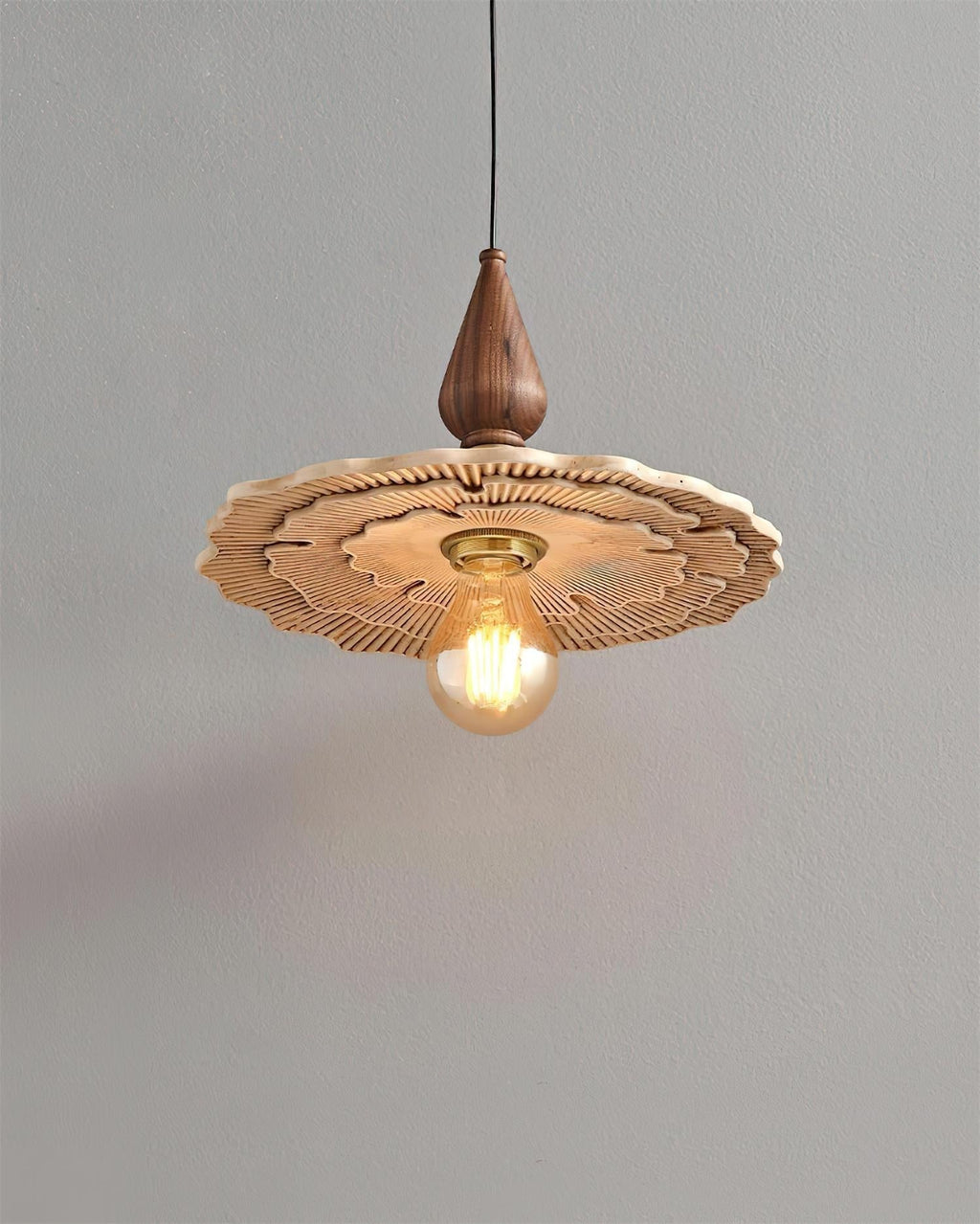Vintage Mushroom Wooden & Brass Pendant Light