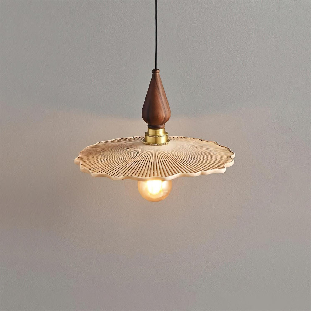 Vintage Mushroom Wooden & Brass Pendant Light