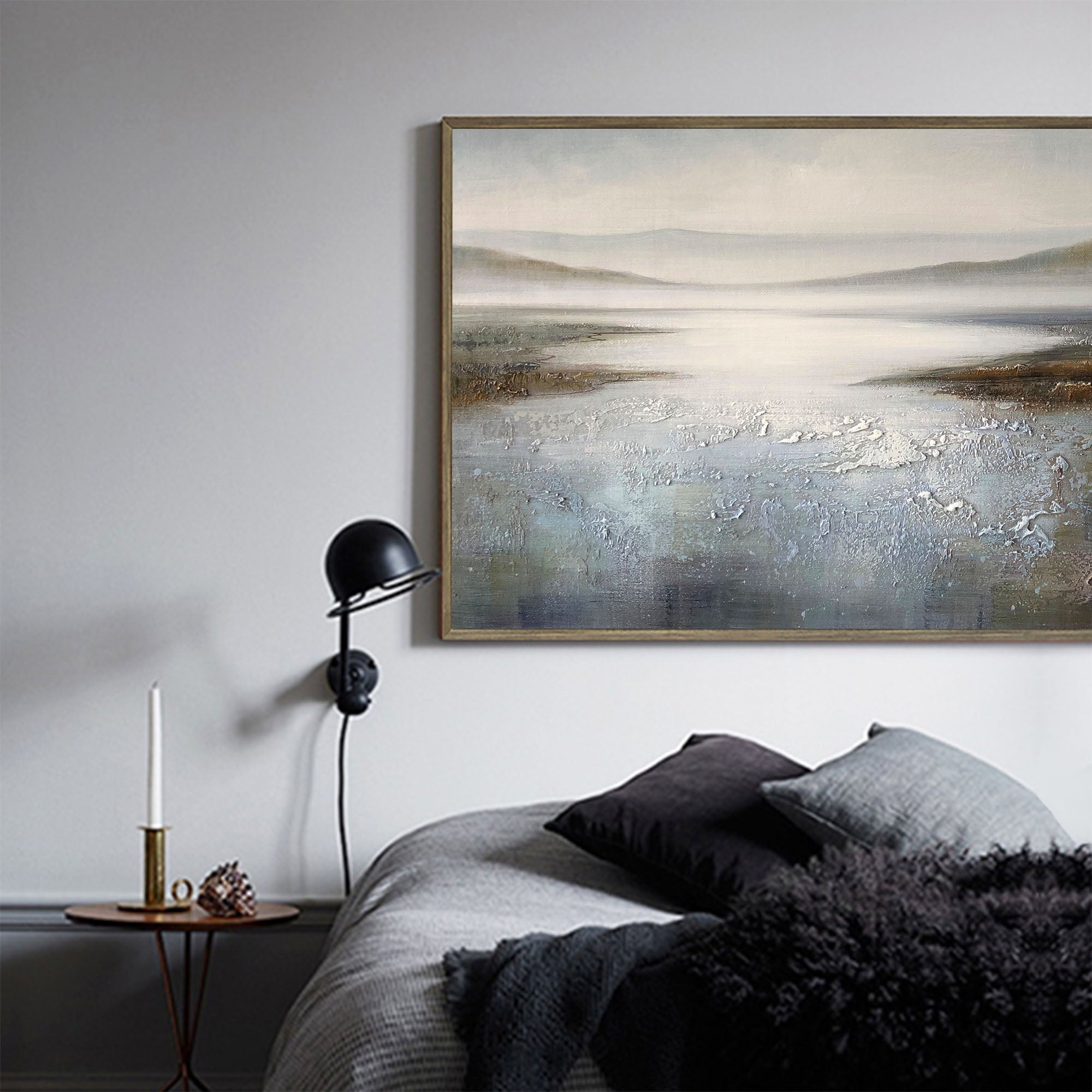 Misty Lake Landscape Painting Horizontal