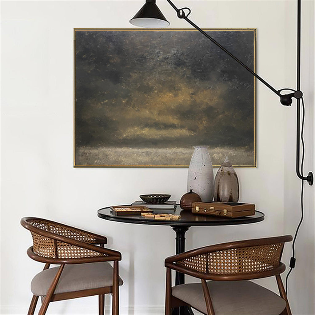 Moody Gold Charcoal Landscape Oil Painting