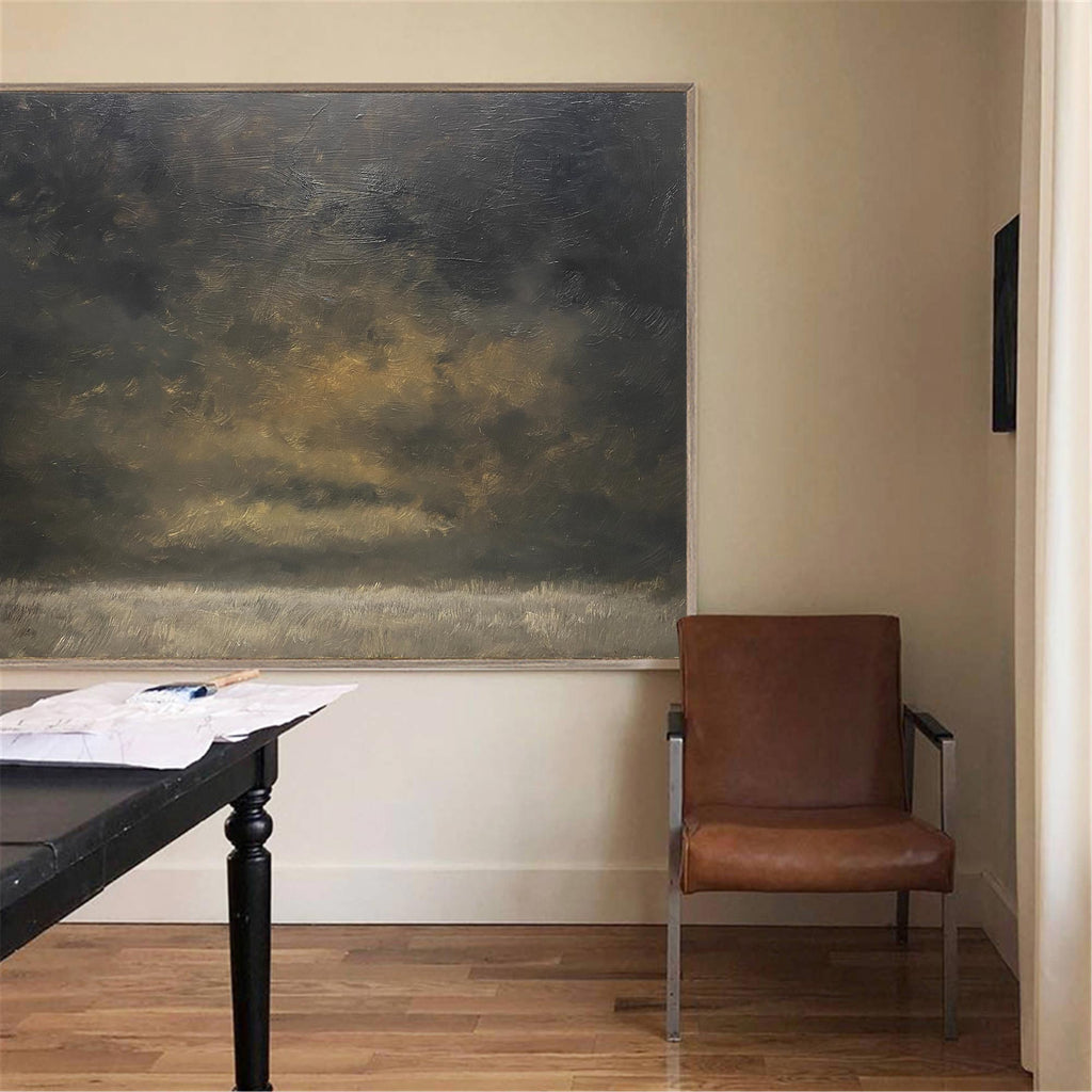 Moody Gold Charcoal Landscape Oil Painting