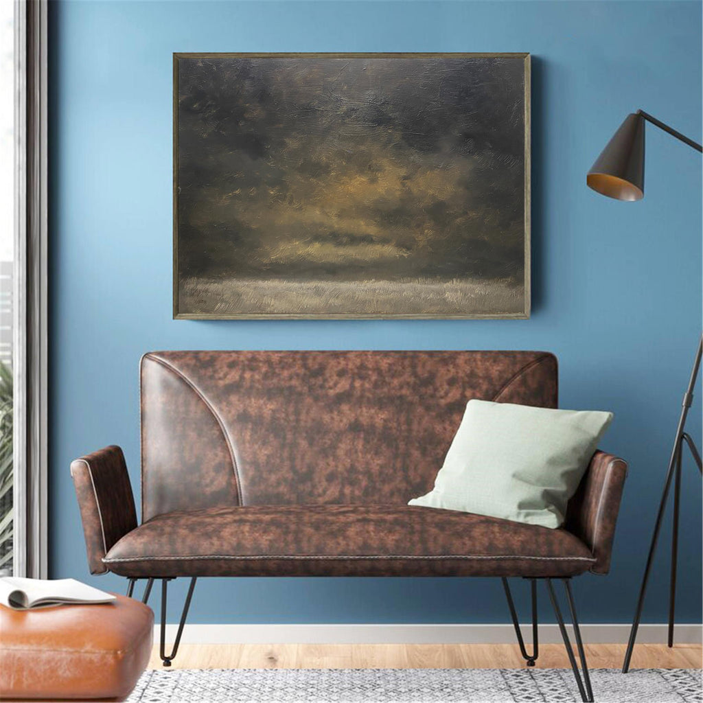 Moody Gold Charcoal Landscape Oil Painting