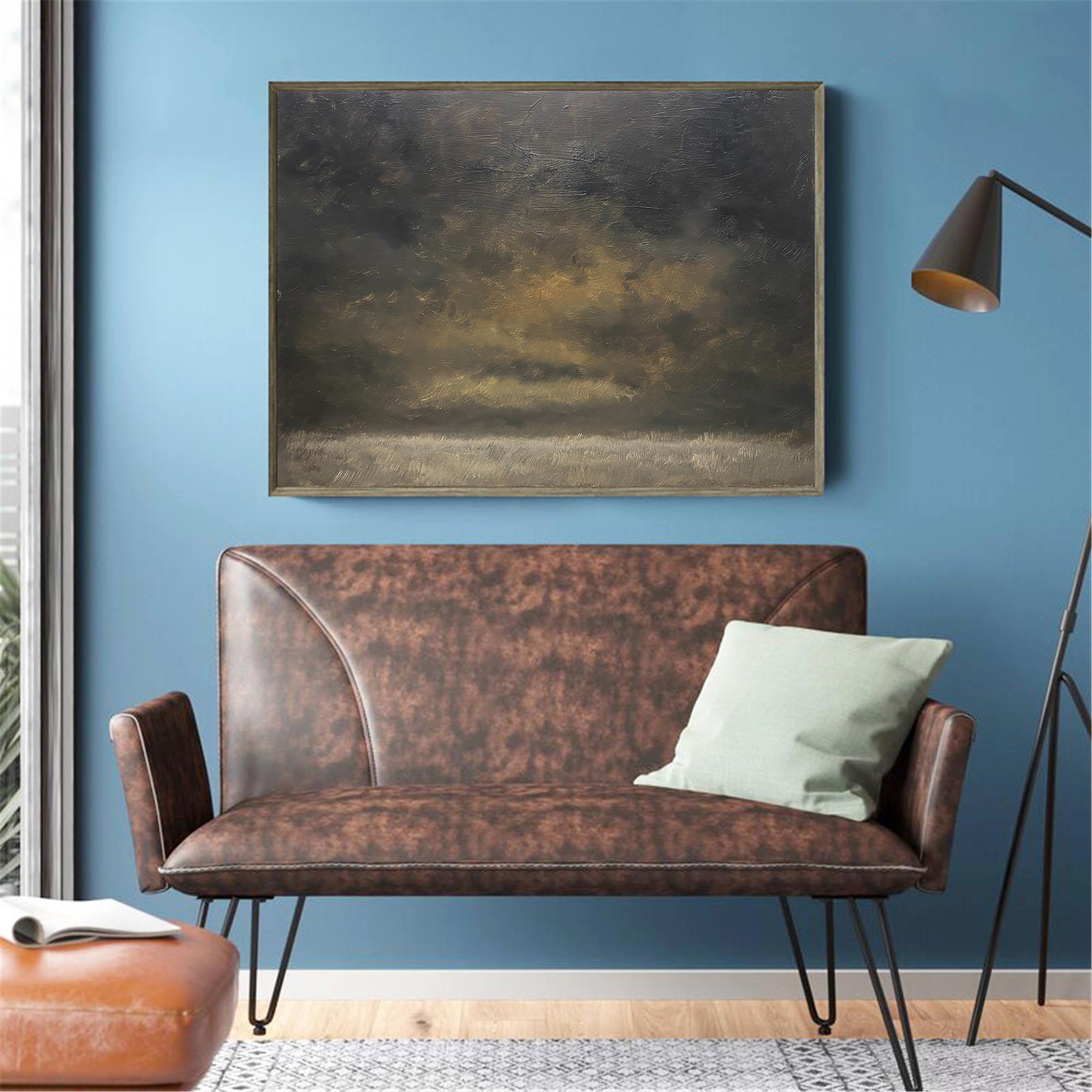 Moody Gold Charcoal Landscape Oil Painting