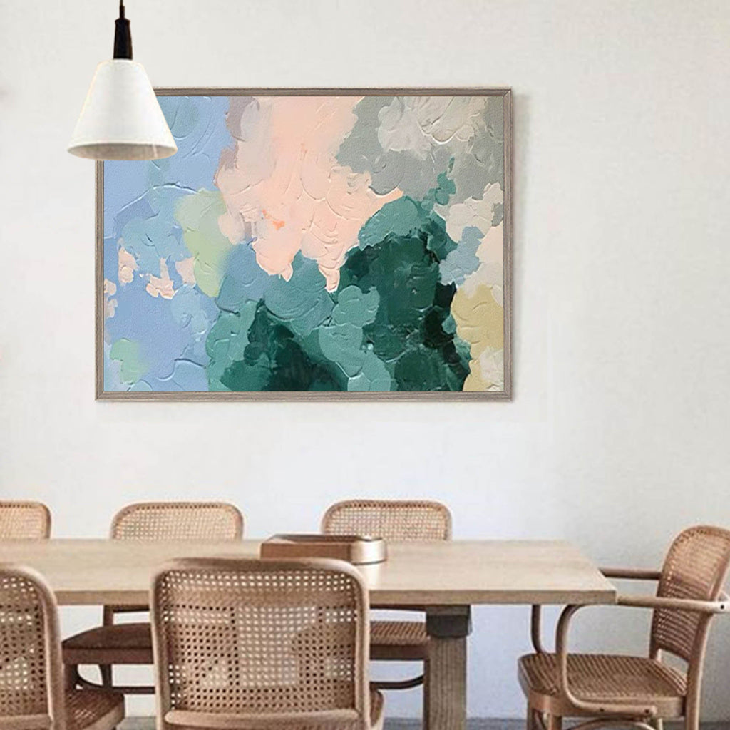 Soft Pastel Impasto Oil Painting Blue Green Peach