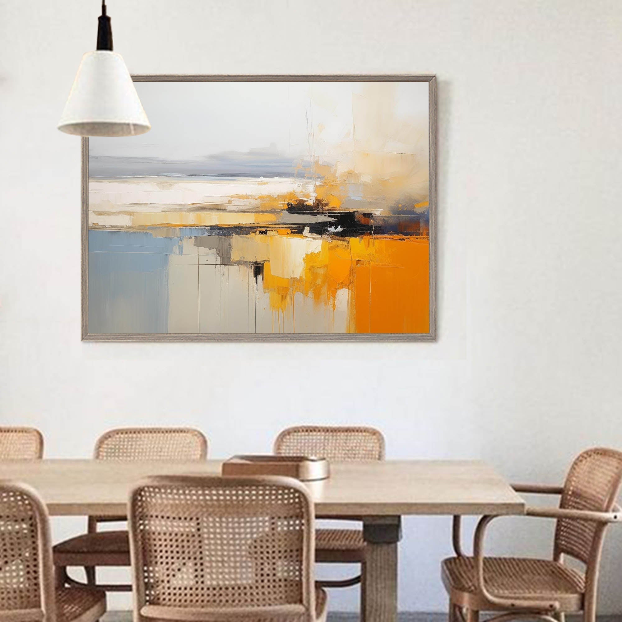 Abstract Coastal Landscape Oil Painting Bold Orange