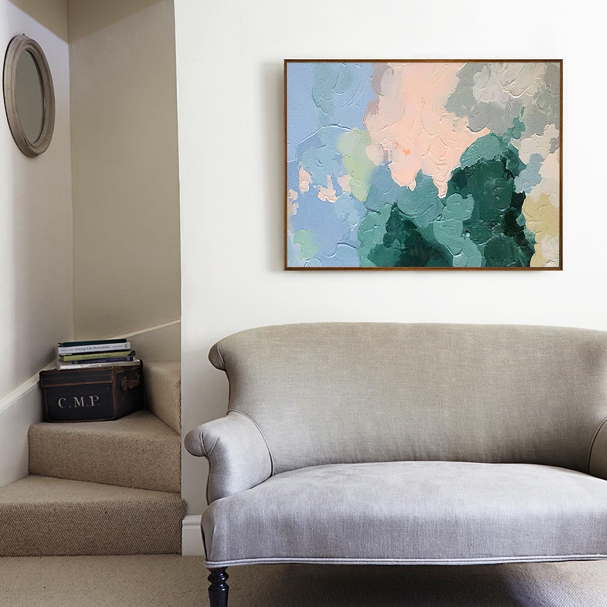 Soft Pastel Impasto Oil Painting Blue Green Peach