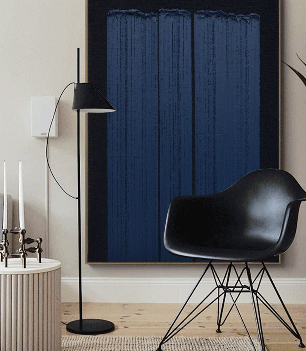 Textured Indigo Blue Vertical Abstract Painting