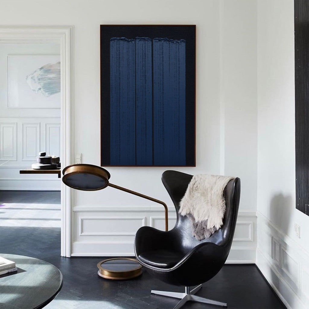 Textured Indigo Blue Vertical Abstract Painting