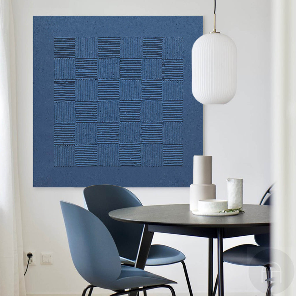 Indigo Blue Textured Grid Painting