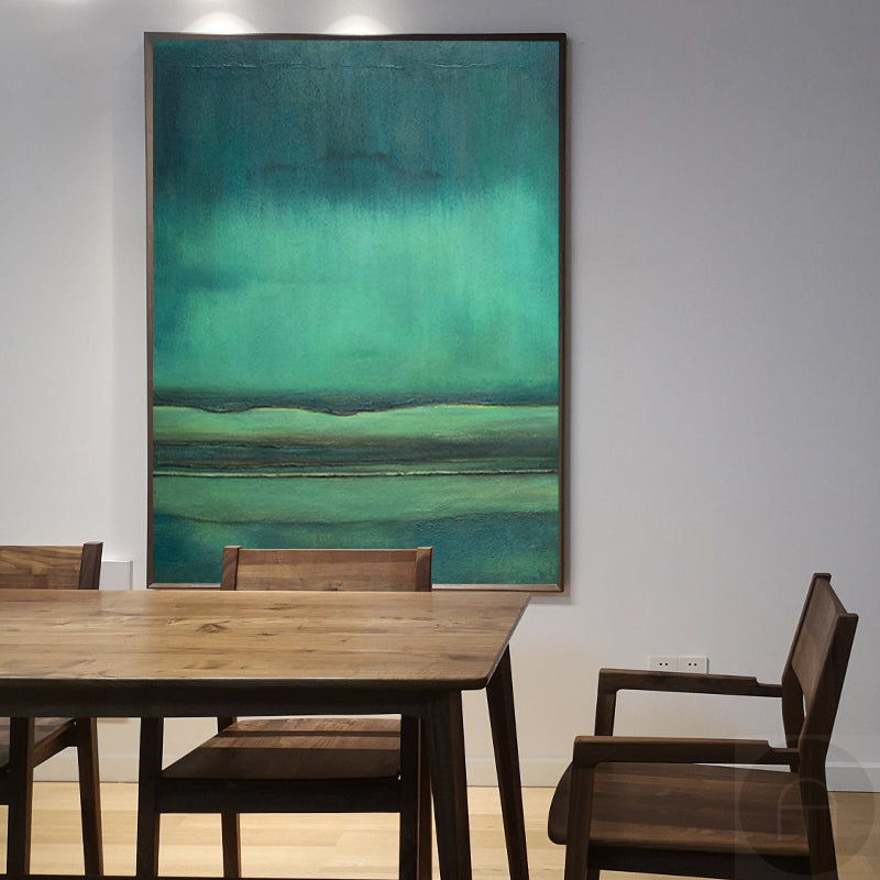 Teal Green Horizon Abstract Painting