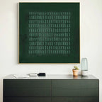 Dark Green Textured Grid Abstract Oil Painting
