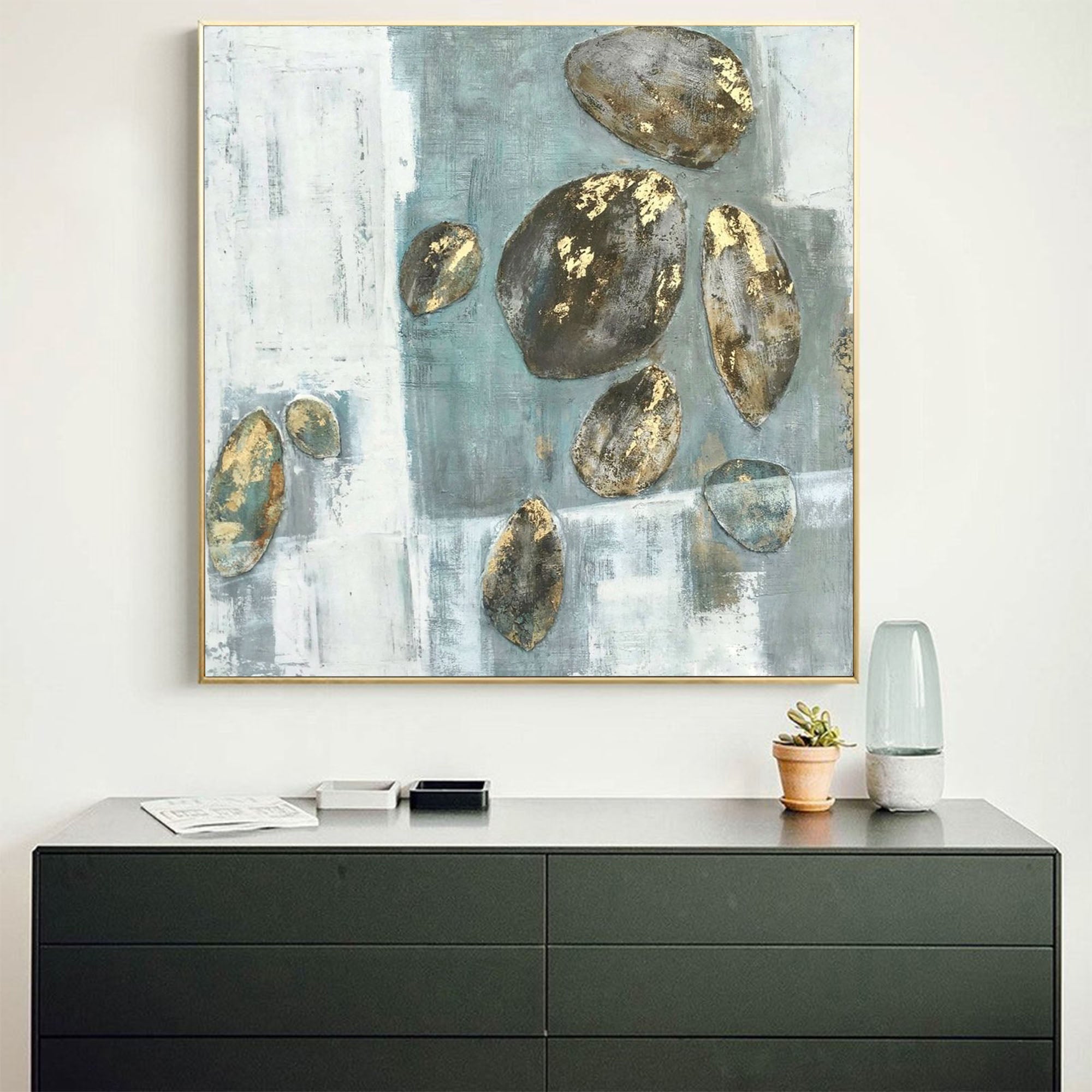 Gold Accent Pebble Abstract Painting Square
