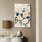 3D Impasto Floral Bouquet Painting White Blue