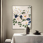 3D Impasto Floral Bouquet Painting White Blue