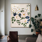 3D Impasto Floral Bouquet Painting White Blue