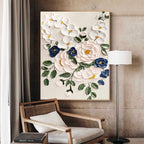 3D Impasto Floral Bouquet Painting White Blue