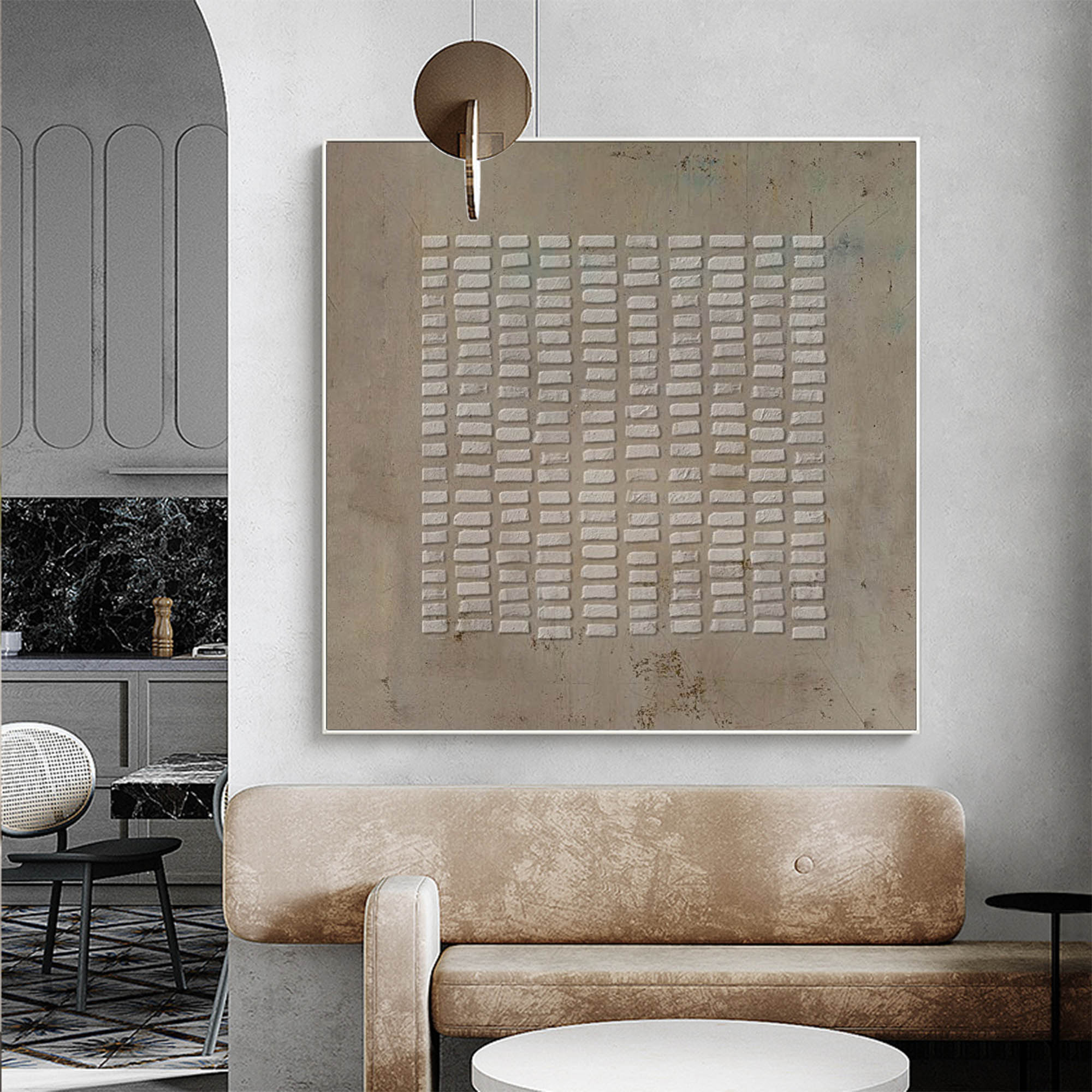 Minimalist 3D Textured Grid Painting Neutral Wall Art